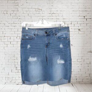 Time & Tru Distressed Stone Washed Bermuda Blue Jean Shorts